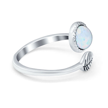 Fashion Ring Oxidized Stone Thumb Ring Round Lab Created White Opal 925 Sterling Silver